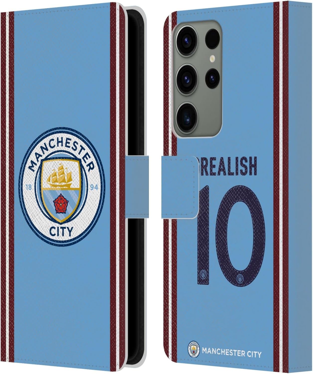 Head Case Designs Officially Licensed Manchester City Man City FC Jack Grealish 2022/23 Players Home Kit Leather Wallet Case Compatible with Samsung Galaxy S23 Ultra 5G