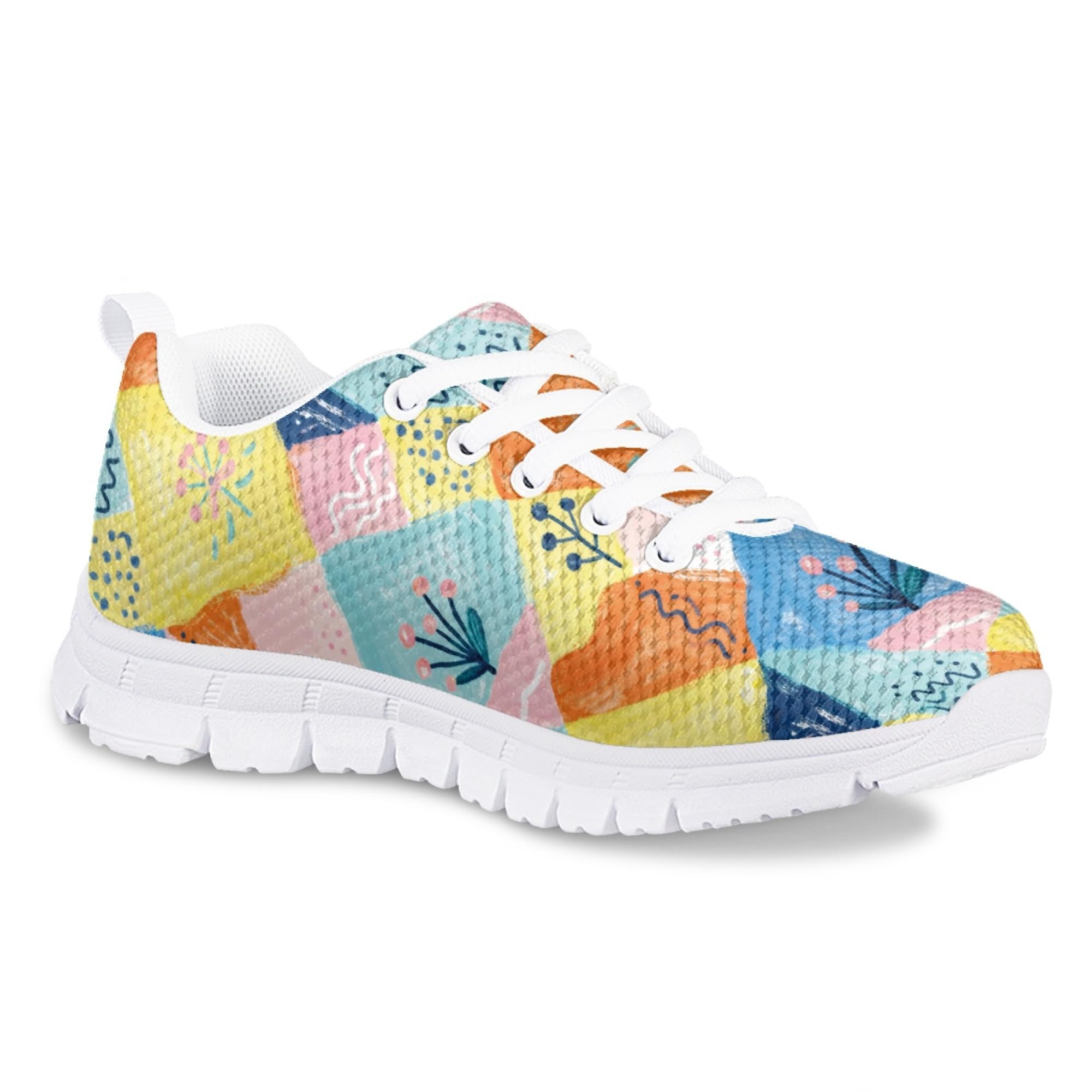 Dellukee Boys Girls Running Shoes Fashion Sneakers Kids Youth Breathable Lightweight Athletic Lace Up Walking Shoes