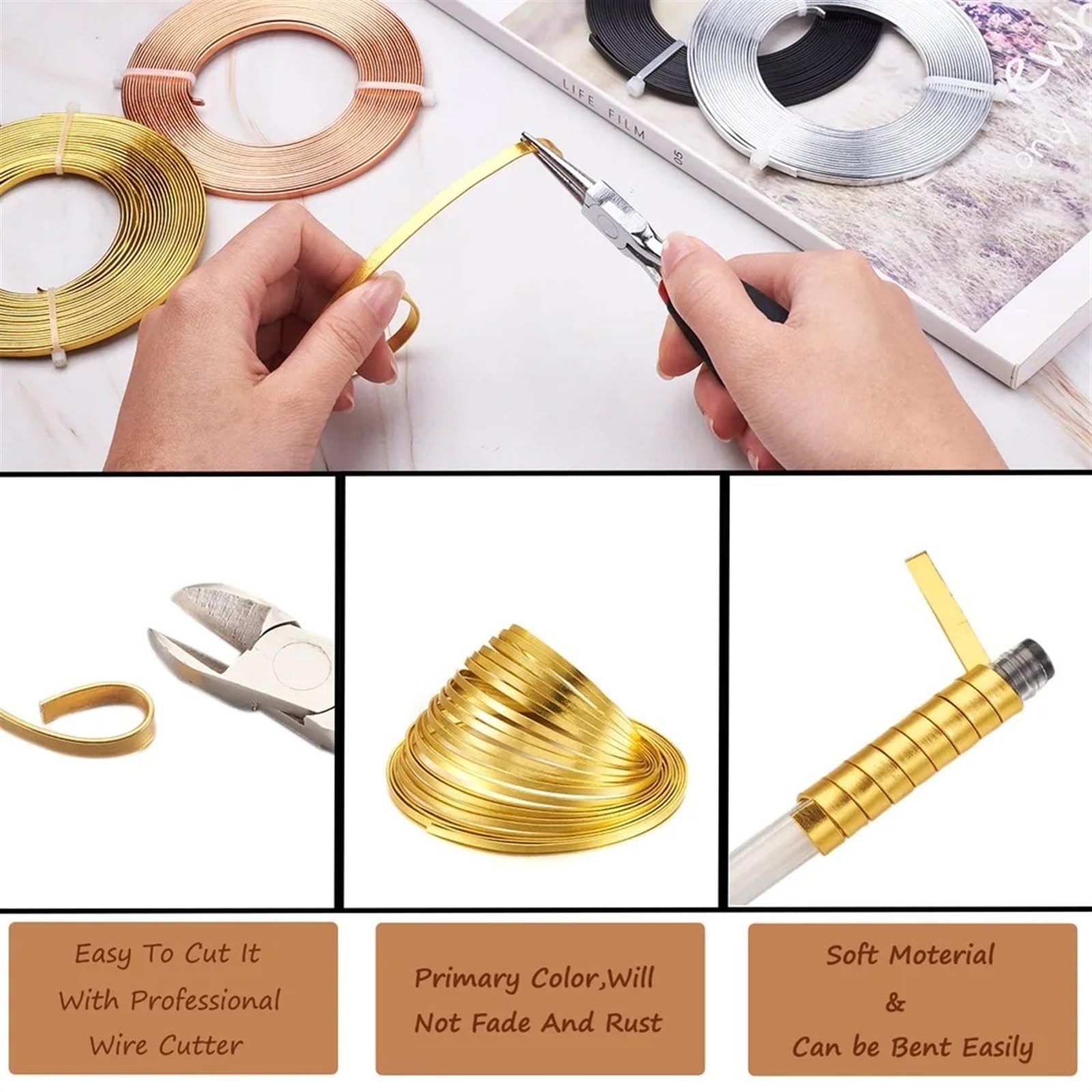 Cheriswely, Filo Di Alluminio Piatto Da 5 Mm, 10 M, Filo Di - Foto 3