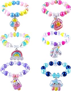Niceup 6PCS Elastic Charm Bracelets for Little Girls Age 4 5 6 7 8 Jewelry Gift Easter Egg Fillers, Kids Beaded Friendship Bracelets Party Favor for Birthday Goodie Bags & Dress-Up Play