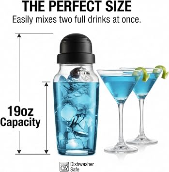 Glass Cocktail Shaker, Martini Drink Shaker Bottle, 19oz, Made in Italy