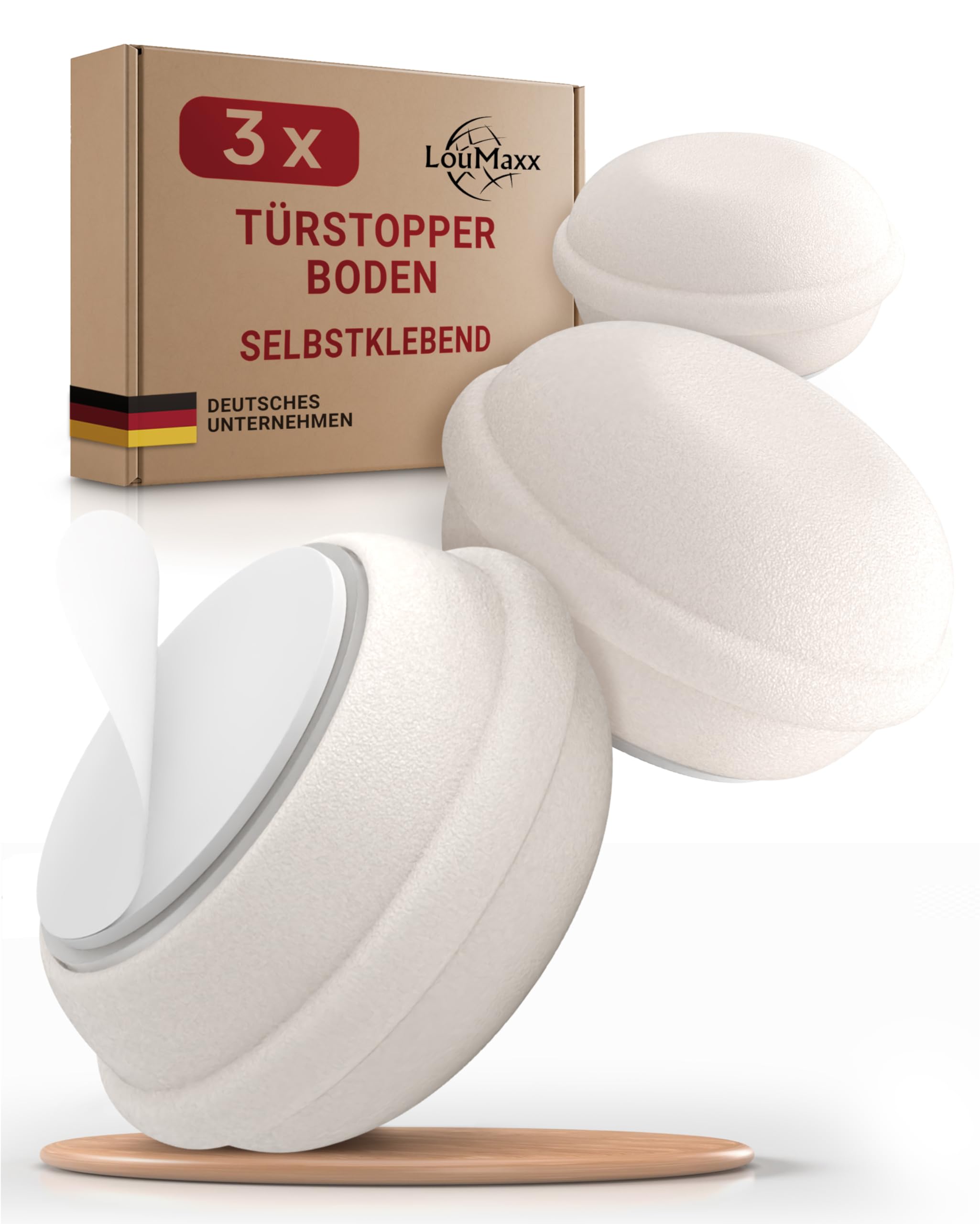 LouMaxx Türstopper Boden selbstklebend aus Gummi - 3er Set in Weiß - Türstopper Gummi in Macarons-Form - Türstopper Boden kleben- Bodentürstopper- Der perfekte Schutz gegen anschlagende Türen