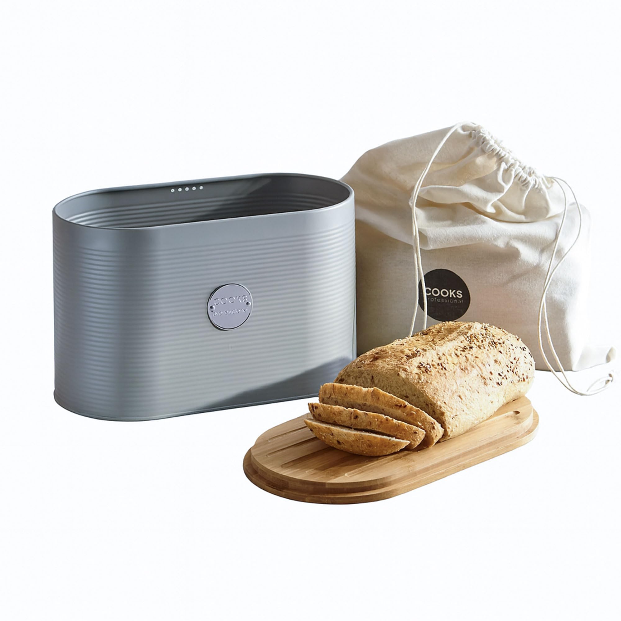 Cooks Professional - Bread Bin - Grey - Linen/Bamboo