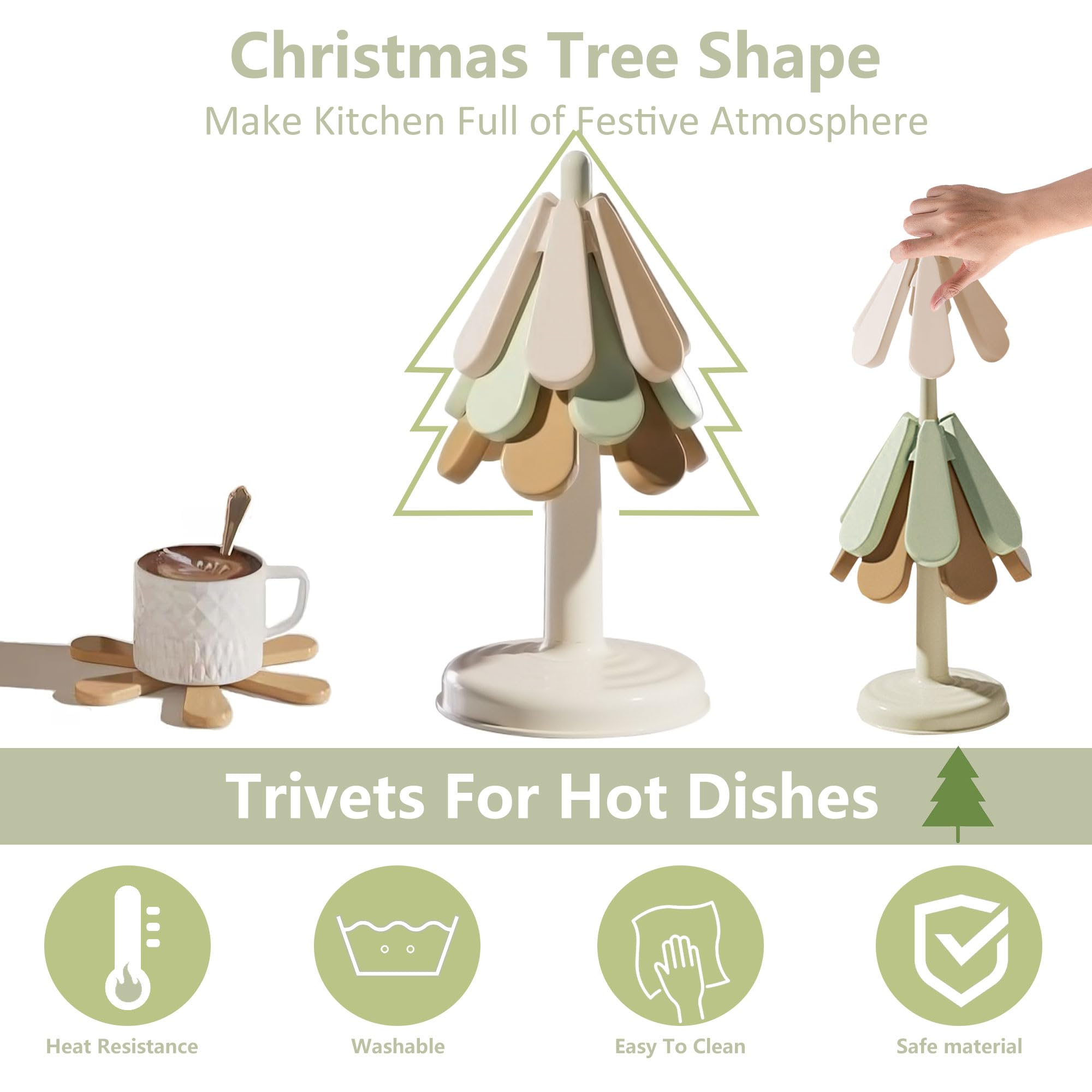 Posavasos de silicona para platos calientes, juego de salvamanteles en forma de árbol, antideslizante y resistente para ollas calientes, sartenes, cuencos y tetera, decoración cumple con la