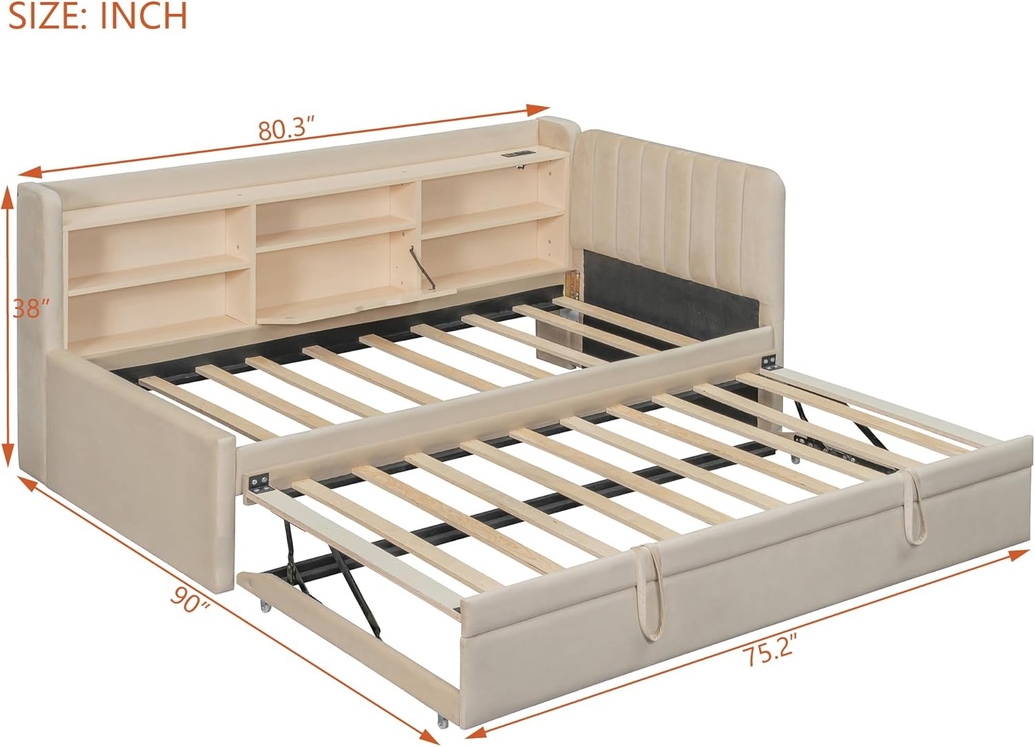 Diagram showing the dimensions of the Polibi Twin Daybed