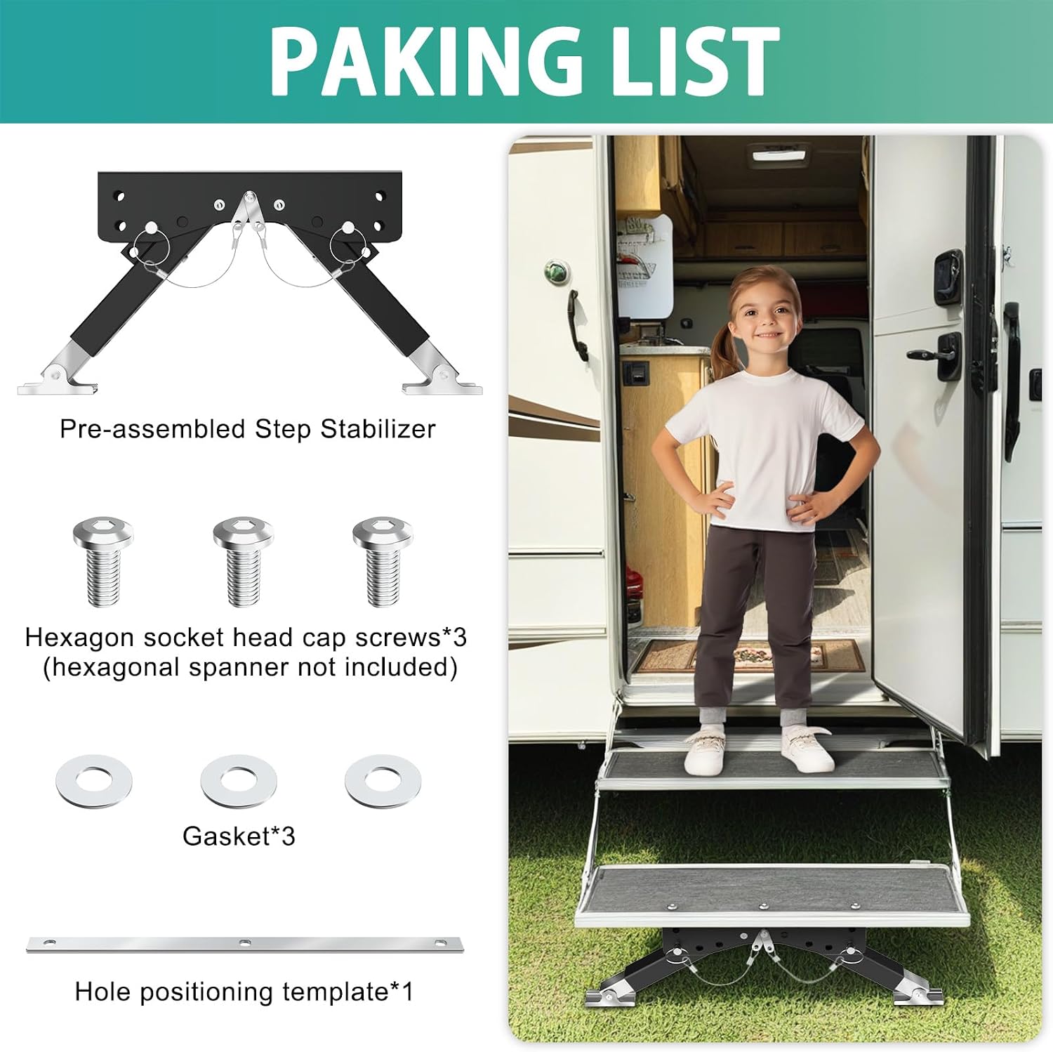 RV Step Stabilizer for Camper Steps RV Step Support, for Travel Trailers/5th Wheels/Motorhomes, Height Ranges from 2.8" to 11.4"