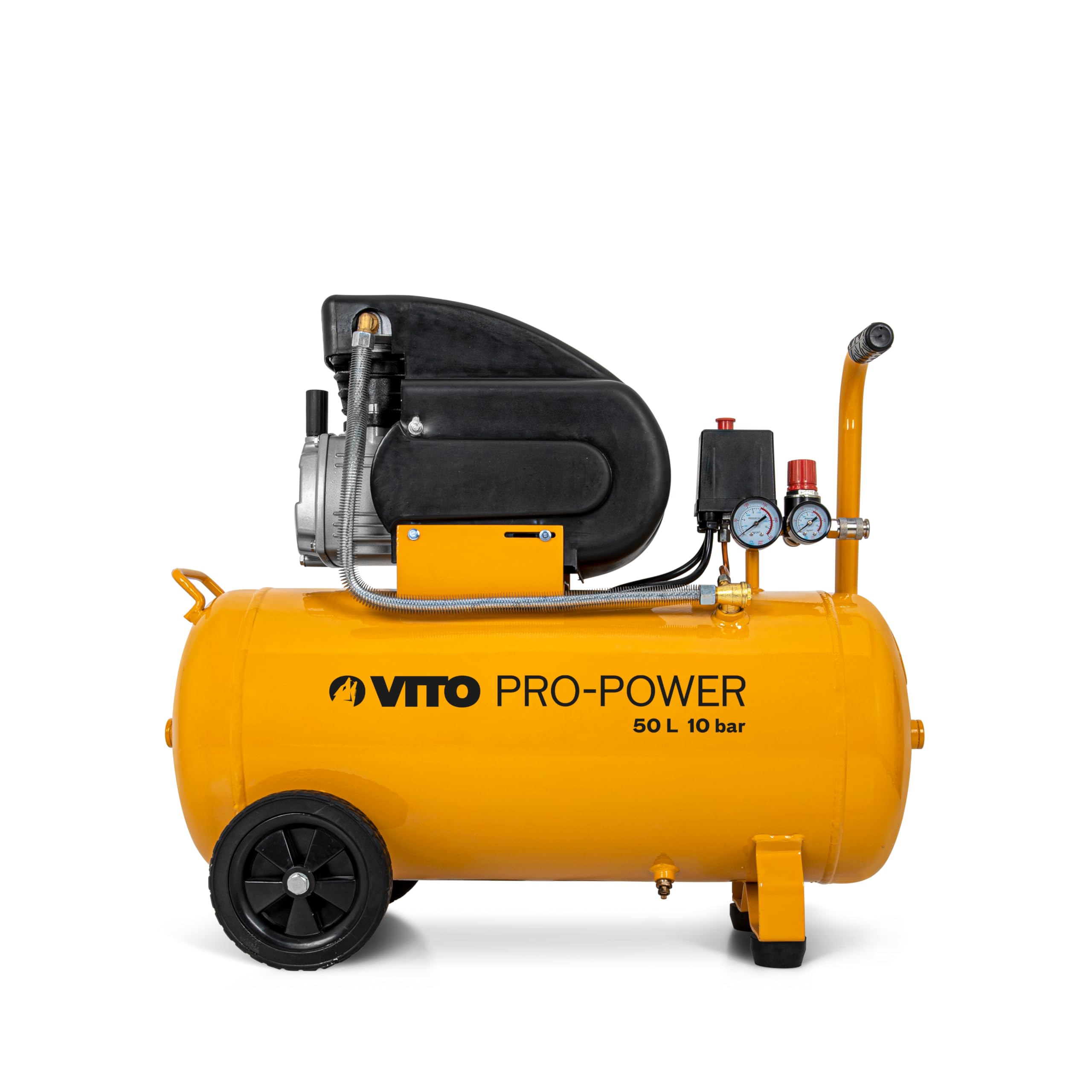 VITO Compresseur d'Air 230V 50L 1900W 2.5CV, Pression 10 Bar, Débit 206L/min, Moteur Lubrifié Haute Résistance, Idéal Gonflage, Peinture et Outillage Pneumatique