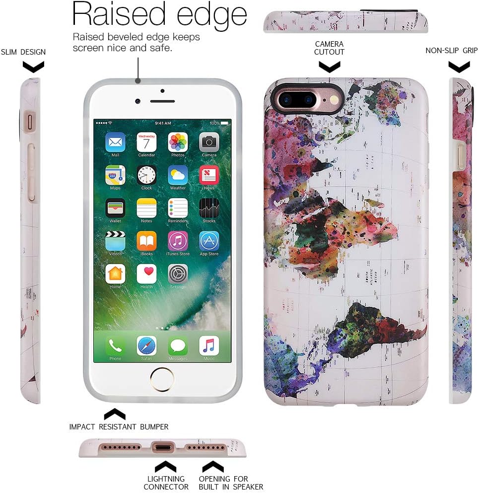 GOLINK Case for iPhone 7 Plus Case/iPhone 8 Plus, Matte Finish Slim-Fit Anti-Scratch Shock Proof Anti-Finger Print Flexible TPU Gel Case for iPhone 7/8 Plus - World Map