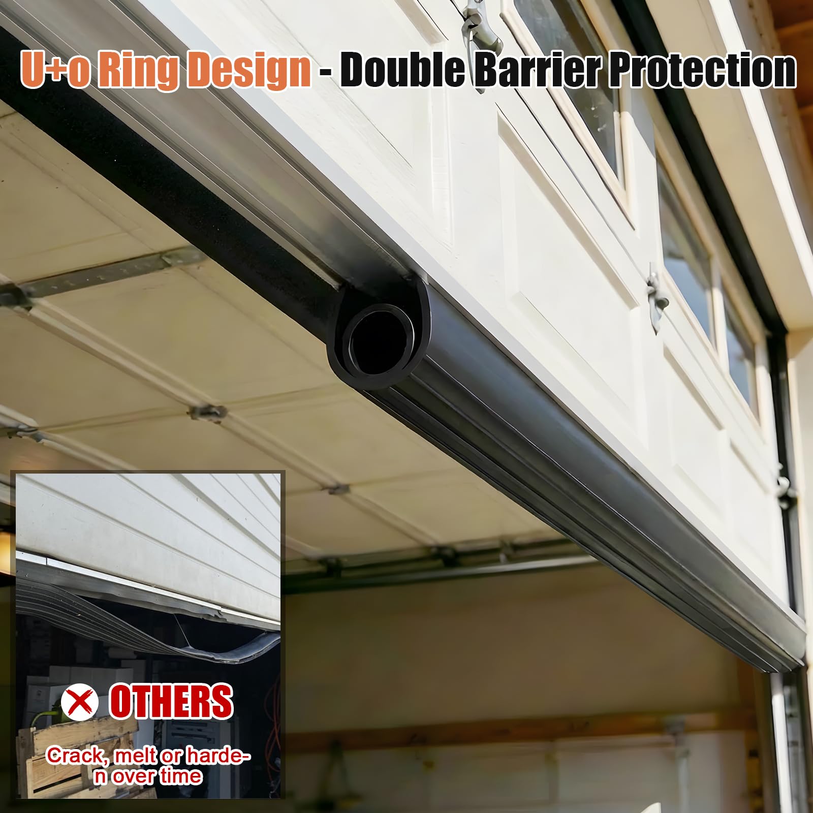 Joints de porte de garage en caoutchouc – Joint d'étanchéité EPDM de 5 m avec kit de retenue de rail en aluminium pré-percé, convient aux portes de 2,3 à 6,1 m, anti-rongeurs, réduction du bruit (4 cm