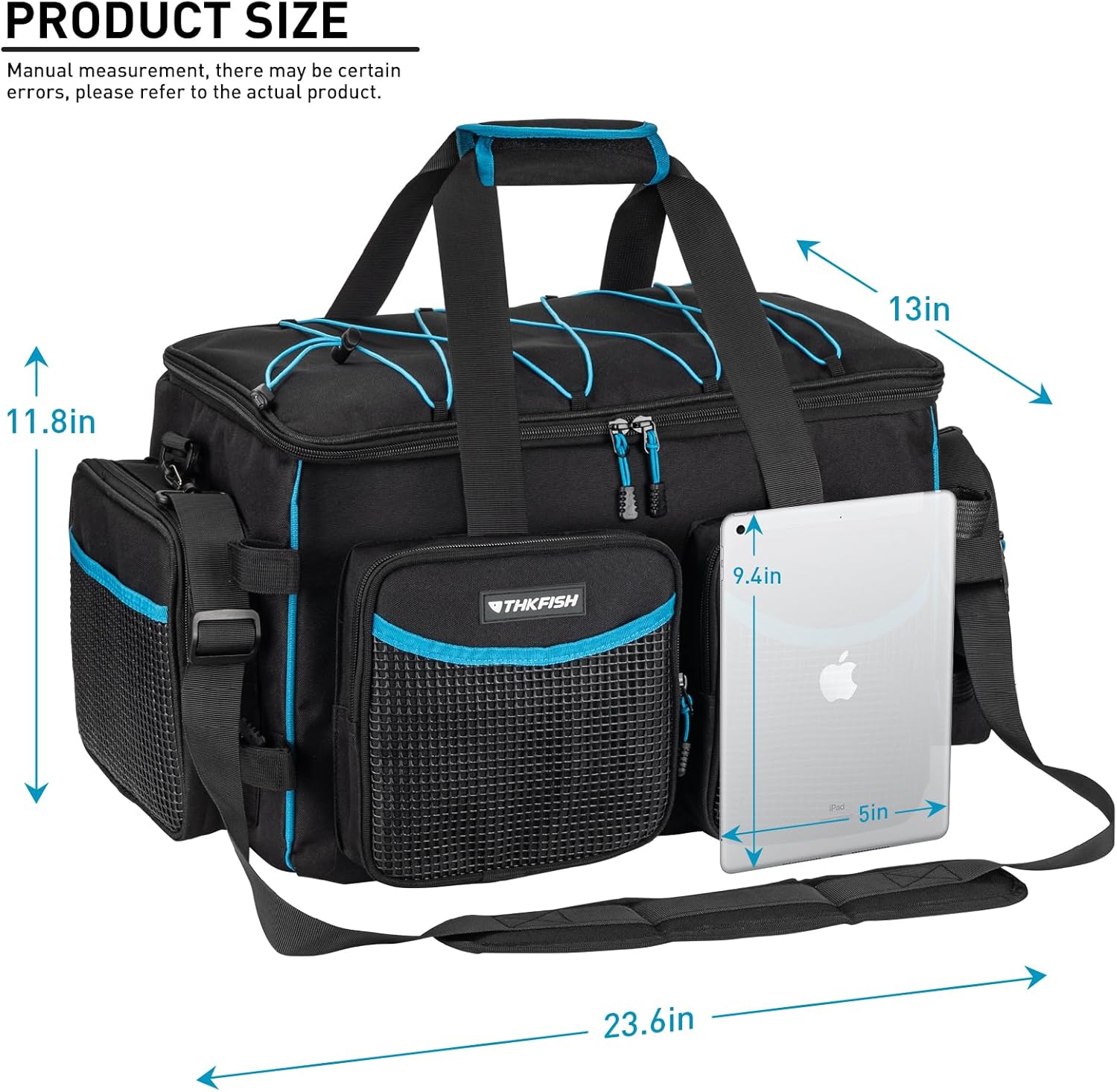 THKFISH Fishing Tackle Bag for 3600/3700 Tackle Box, Waterproof Soft Bottom Large Tackle Box Bag Saltwater & Freshwater Fishing Bags