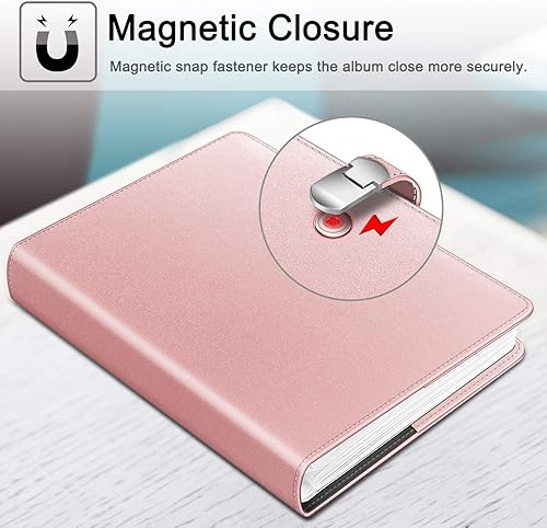 Miniatura 5 de Fintie Álbum de fotos de 4 x 6 pulgadas, 112 fotos, cubierta de cuero vegano de alta calidad con cierre a presión, álbumes de fotos de cartera