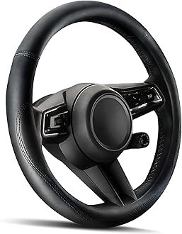 HOTOR Car Steering Wheel Cover - Universal Car Accessory for Diverse Cars, Leather Cover with Anti-Slip Lining, for Steering Wheel with a Diameter of 14.5"-15",Black