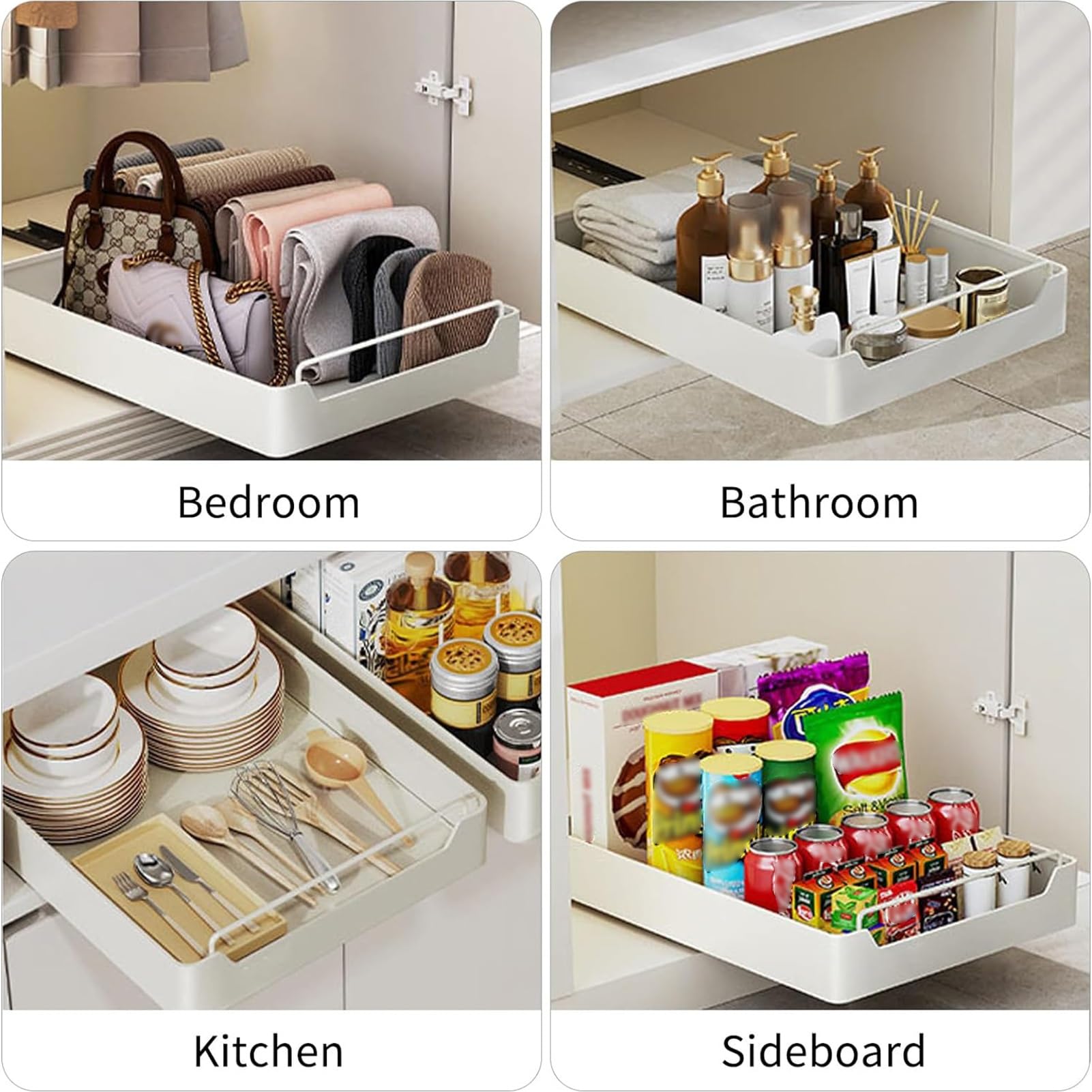 Ausziehbare Schublade Küche zum Kleben, 53 * 35 * 7cm | Teleskopschublade Küchenschrank Organizer Ausziehbar Kein Bohren und Nageln Erforderlich Es kann 15 kg wiegen