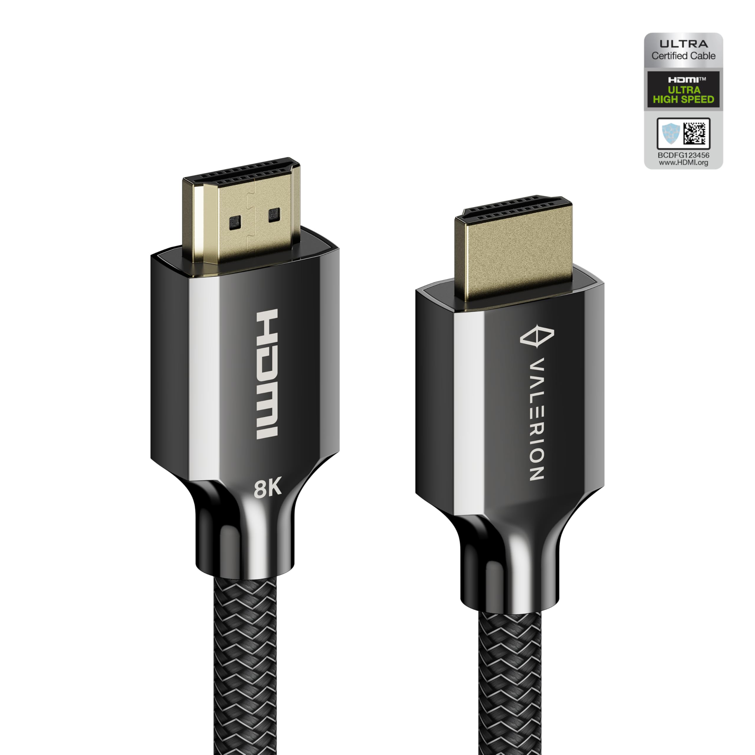 Valerion Cable HDMI 2.1 ultra alta velocidad 2 m/6,6 pies, 48 Gbps, 8K 60 Hz, 4K 120 Hz, HDR dinámico, ALLM/VRR gaming, conectores dorados 24K, compatible con PS5, Xbox, PC, TV y proyector