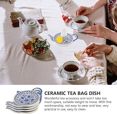 Miniatura 6 de BESTonZON Soporte de cerámica para bolsitas de té 4 piezas en forma de bolsita de té con forma de tetera posavasos para condimentos para aperitivos,