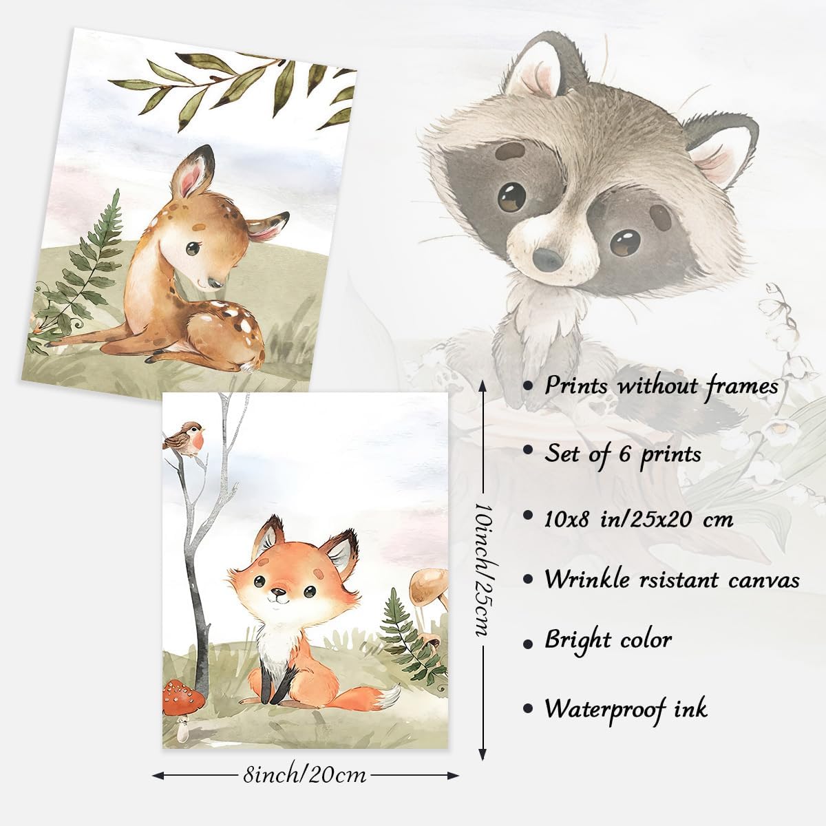 Dazzlewall 6Pcs Animal Nursery Wall Decor, Toddler Kids Room Wall Art Poster Cute Raccoon Bunny Bear Decors for Playroom Bedroom Bathroom, 8×10 in Unframed - Image 5