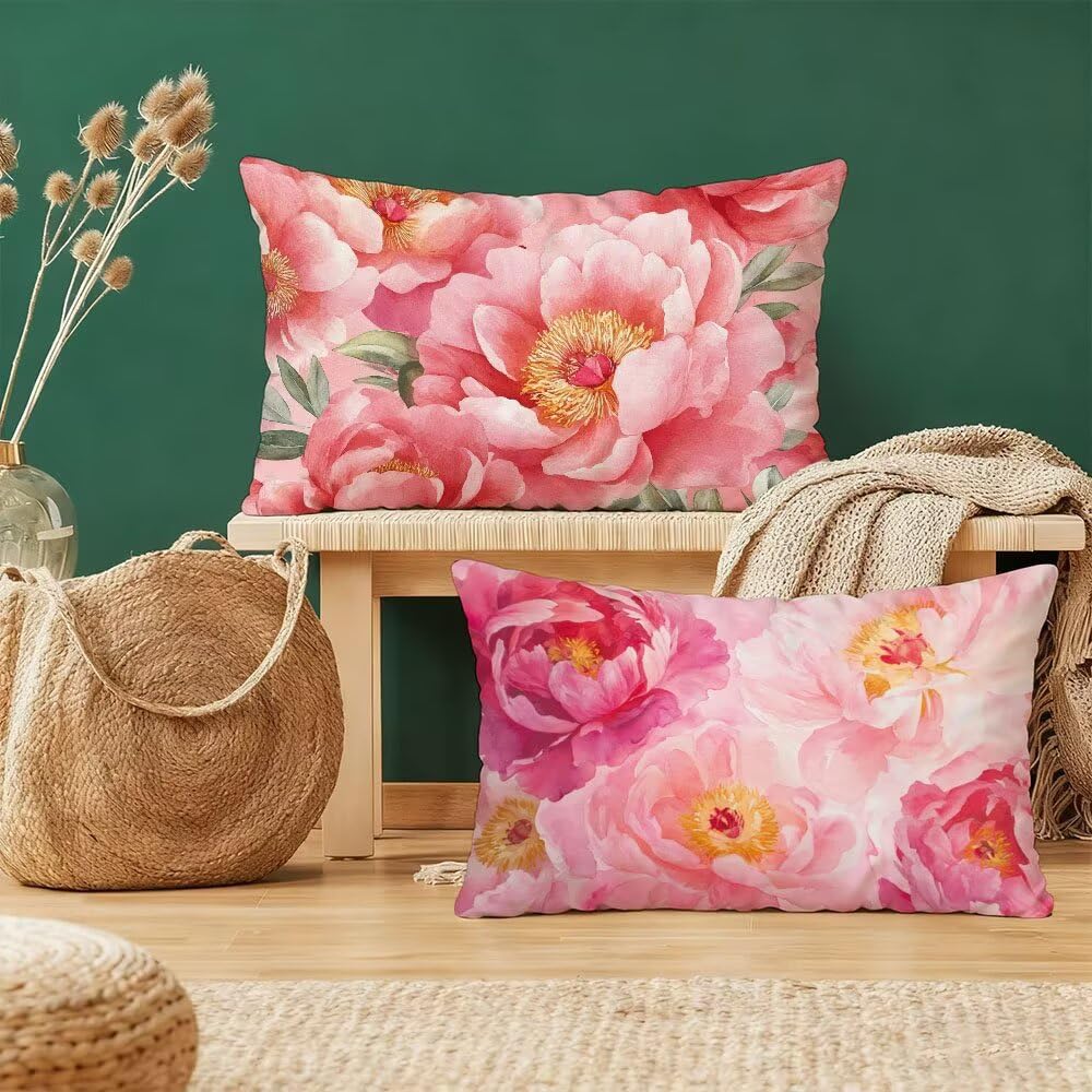 Taie d'oreiller 40x80cm fleur rose en velours, idée cadeau maison