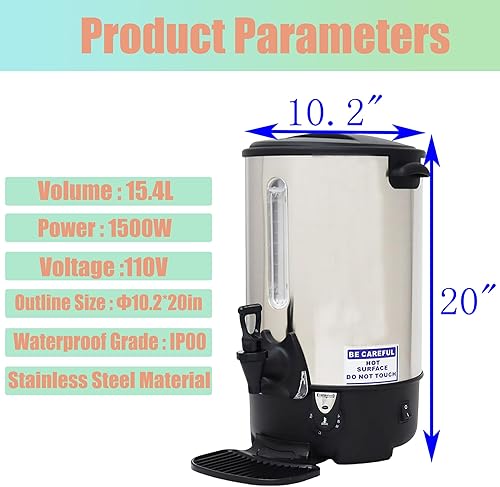Miniatura 7 de HQHAOTWU Caldera de agua caliente 15.4L Dispensador de hervir agua caliente Barril de agua de acero inoxidable Caldera de agua de café té bebida
