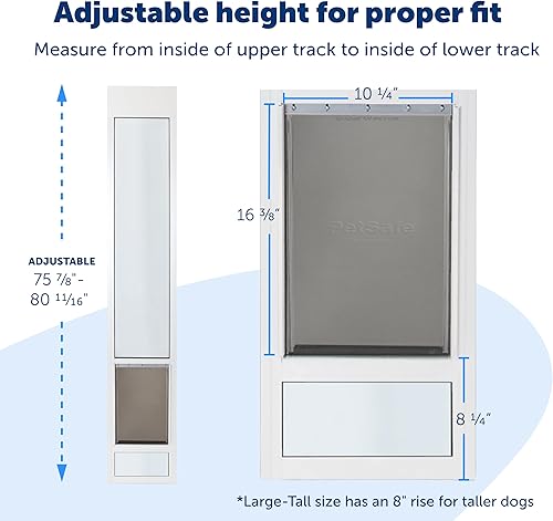 Miniatura 8 de PetSafe Puerta corrediza para mascotas de 1 pieza altura ajustable de 75 7/8 a 80 11/16 pulgadas, grande, bronce, instalación sin cortes, inserto