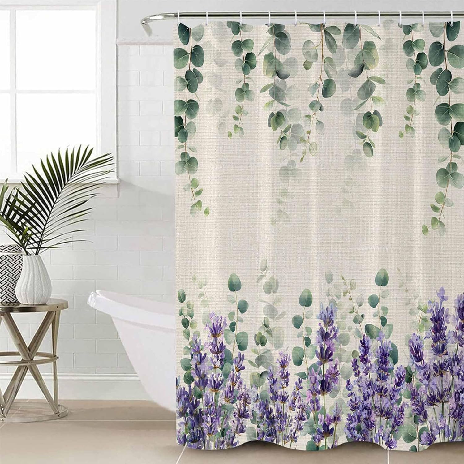 Lavender Eucalyptus Shower Curtain Set with Hook 66" x 72",Washable Cloth Polyester Fabric Shower+Curtain,Purple Green Farmhouse Plant Leaf Waterproof Bath Curtains for Bathroom,Showers,Bathtubs Decor