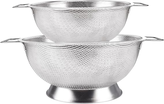 Gulex Stainless Steel Colander and Strainer Set(5-Quart and 3-Quart)， Strainer for Kitchen Food, Dishwasher Safe