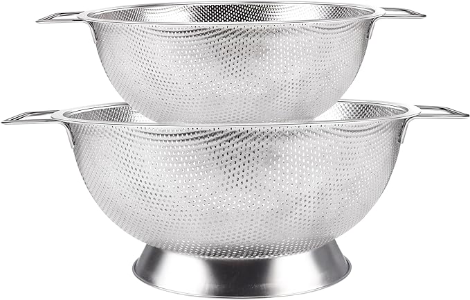 Stainless Steel Colander and Strainer Set(5-Quart and 3-Quart)