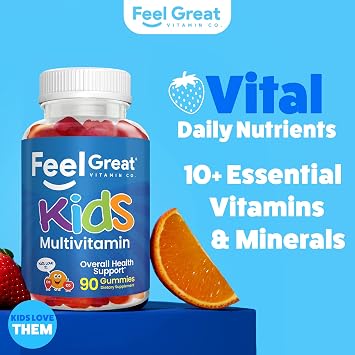 Feel Great Kids Multivitamin Gummies | Citrus & Strawberry Flavored Vitamins for Kids | Multivitamin Gummies with Vitamin D for Bone, Muscle & Immune Support | Chewable Vitamins | 45-Day Supply