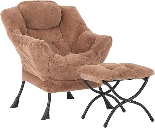 Silla perezosa con otomana, moderna silla de acento con reposabrazos, silla de lectura y reposapiés plegable para sala de estar, dormitorio,