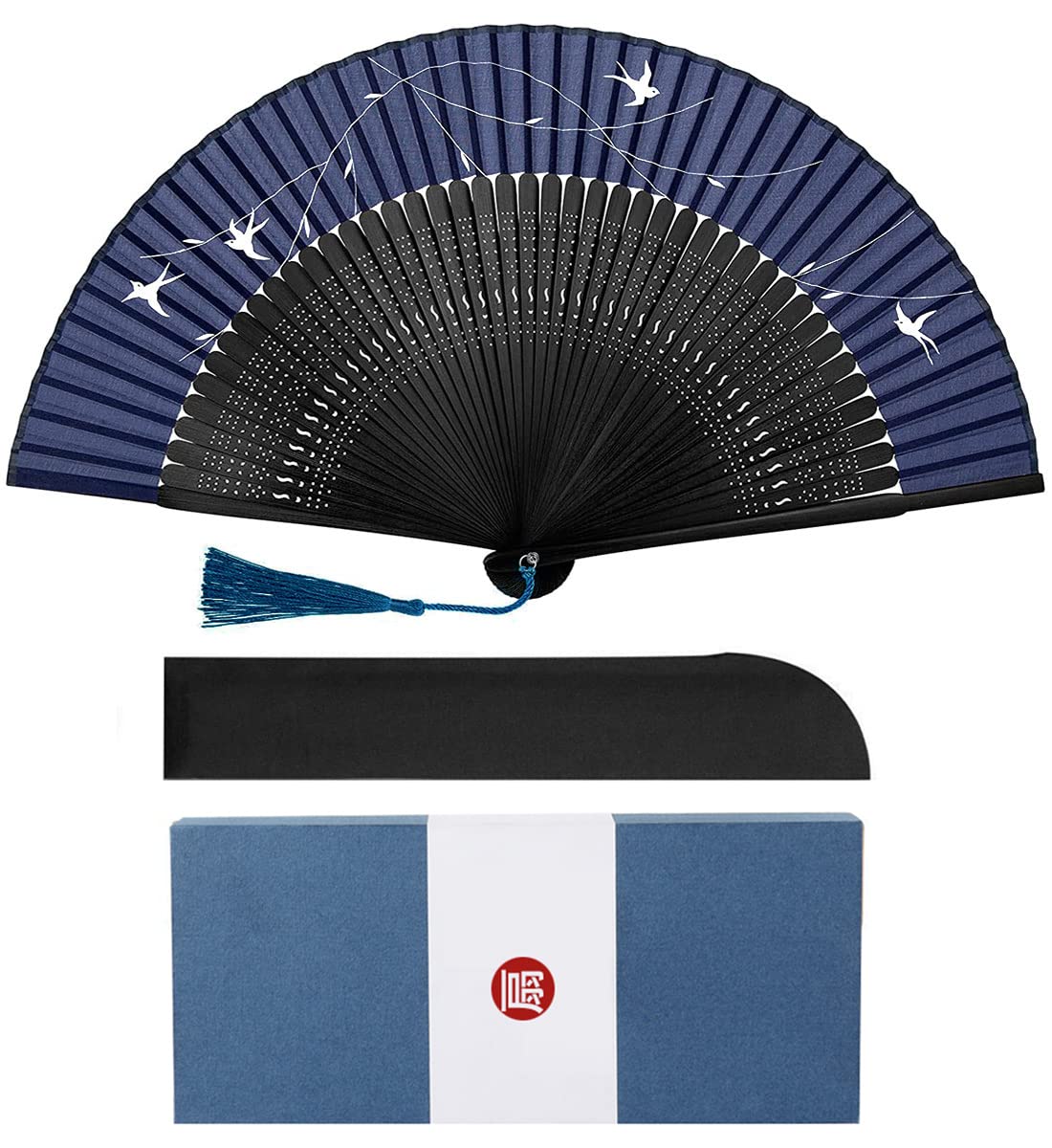 Fipiifly Men's Folding Fan, High Quality Silk Fan, Stylish, Popular, High Quality Fan, Durable, Gift Box Included, Gift, Men's, Short Fan, Large, Gentleman's, Yukata, Kimono, Japanese Accessories, : C