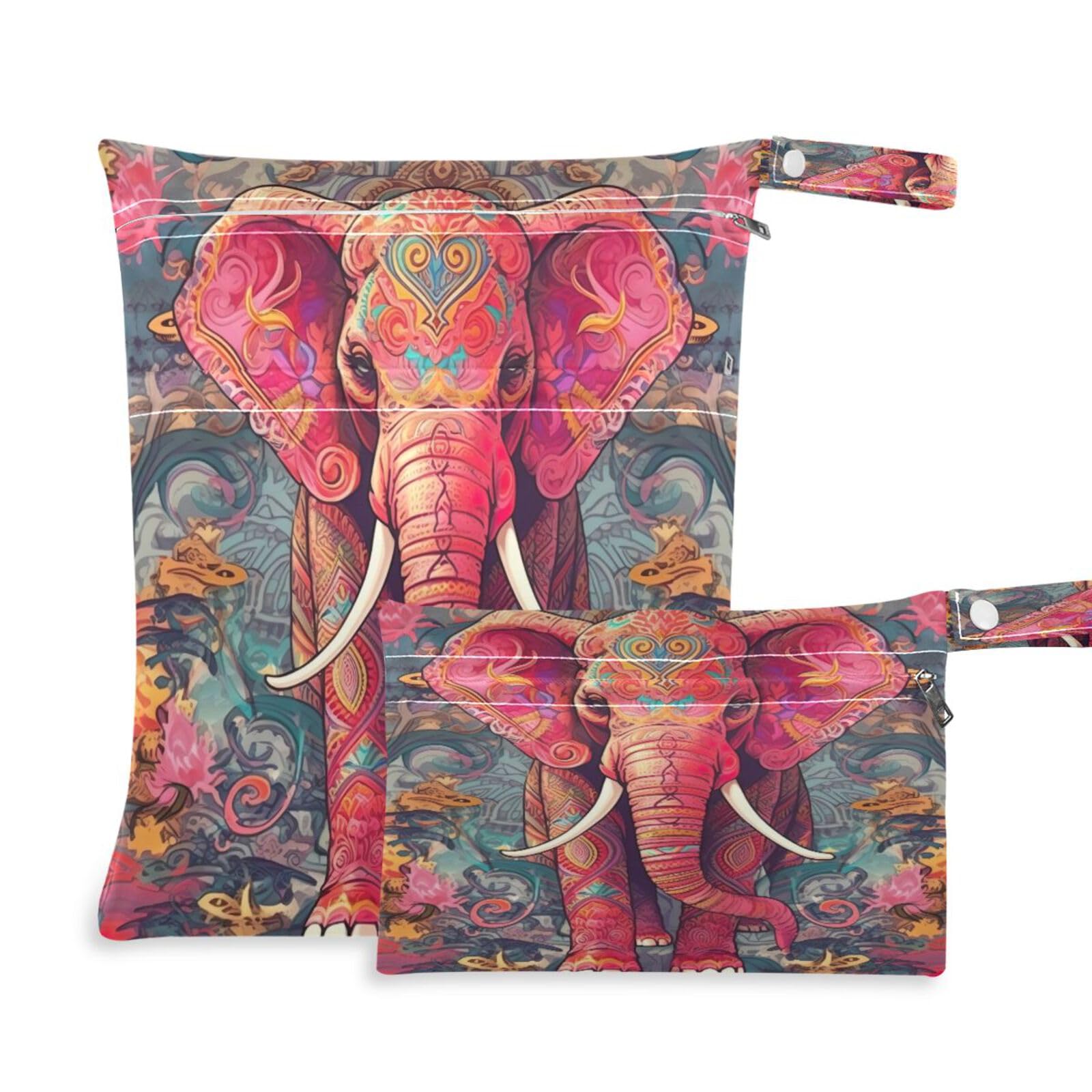 ATTX Paisley Elephant Wet Dry Bags 2-Pack - Reusable Cloth Diaper Storage for Travel, Beach & Gym | Multi-Use Waterproof Bags for Swimsuits, Baby Clothes, Sports Gear#19