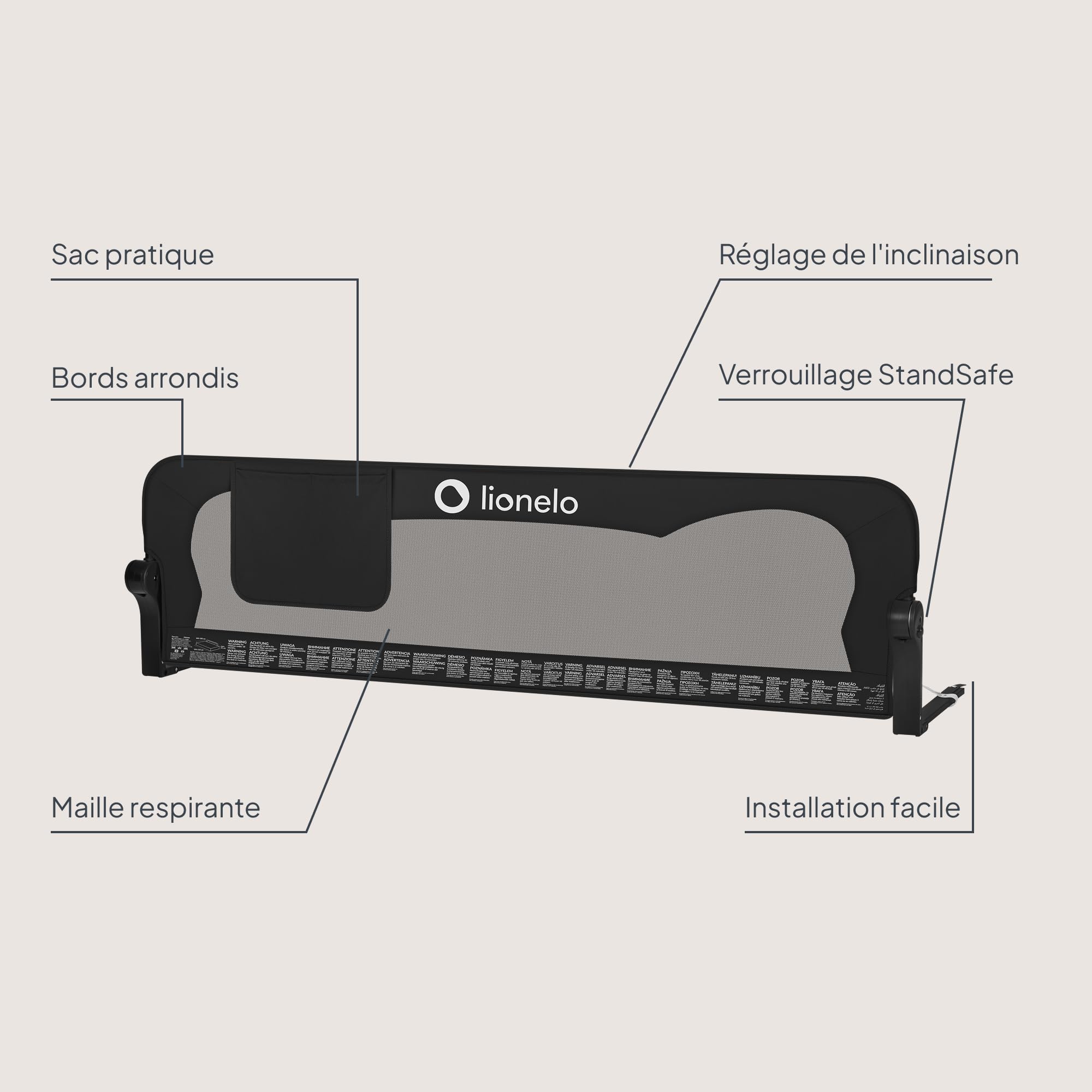 Lionelo EVA Barrière Lit 150 cm x 42, Cadre en MétalDurable, Haute Pliable