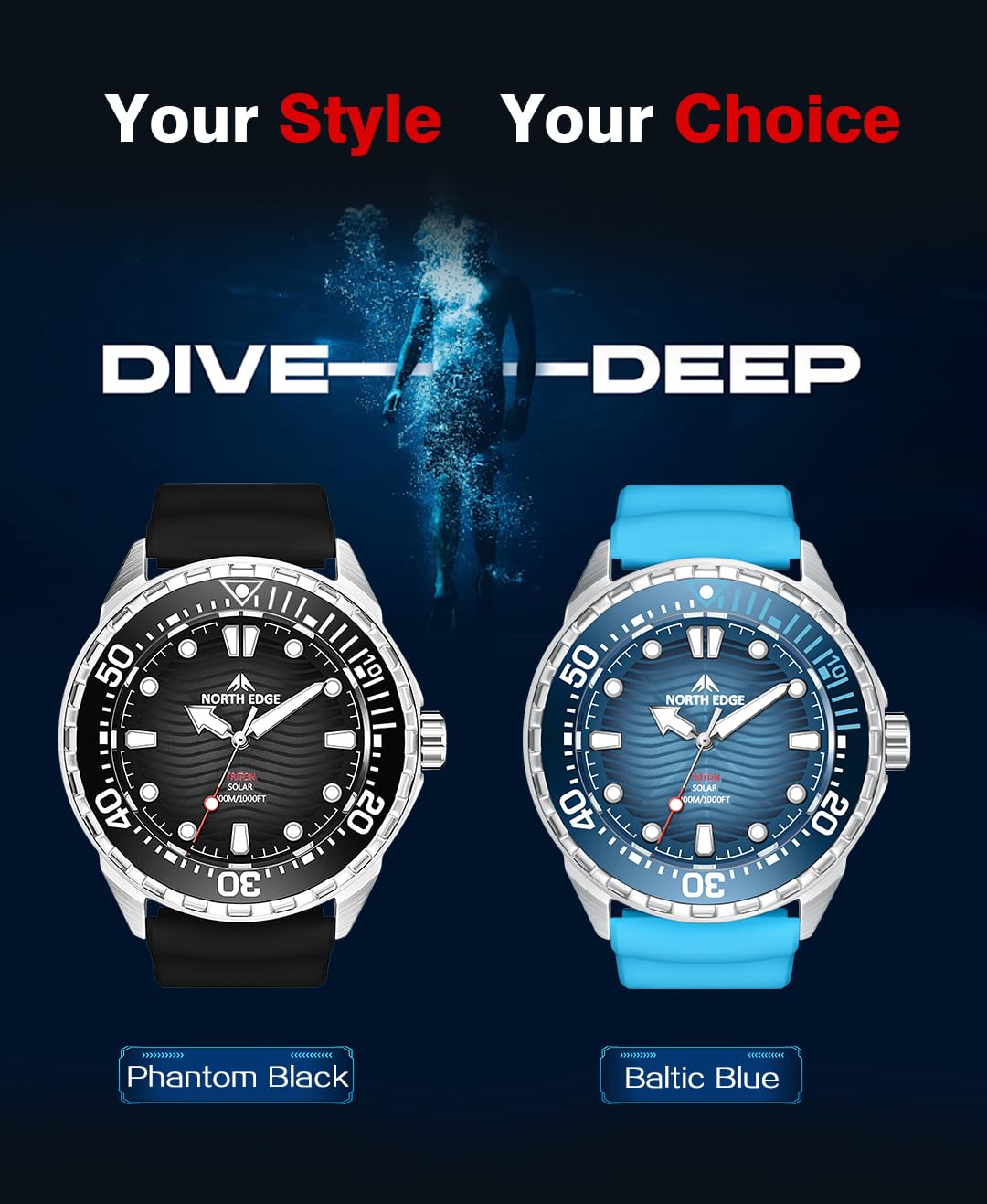 NORTH EDGE Collection Triton – Montres de plongée solaires 300 m | TRITON Collection