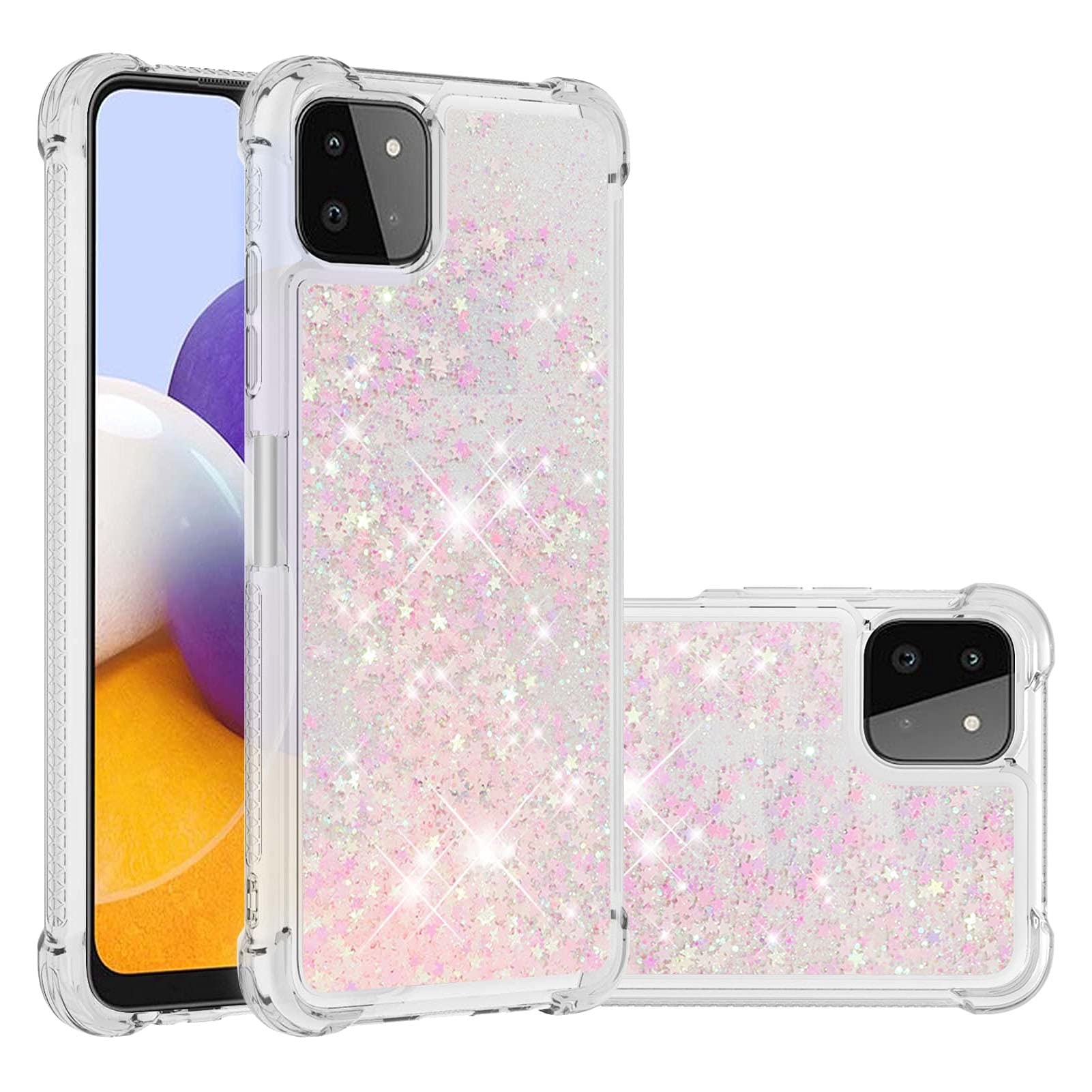 Transparent Liquid Case für Galaxy A22 5G Silver, Gel Silicone Phone Case Glitter Floating Liquid Cover Ultra Slim Bumper Case Sparkly Back Case Resistant Hard Compatible with Samsung Galaxy A22 5G