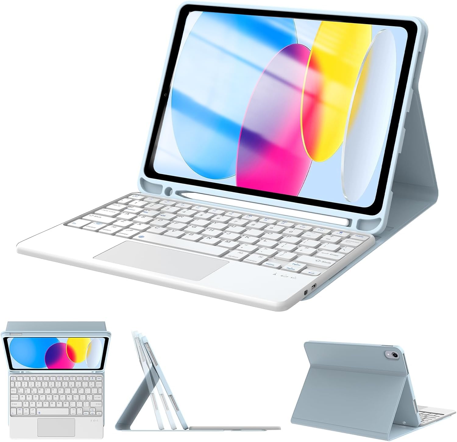 iPad 第11世代 キーボード A16 2025 iPad 第10世代 キーボード付きケース 2022 iPad 10.9インチキーボ ード タッチパッド搭載 ペンシルホルダー付き マグネット着脱式キーボー ド 角度調節可能 US配列 ブルー