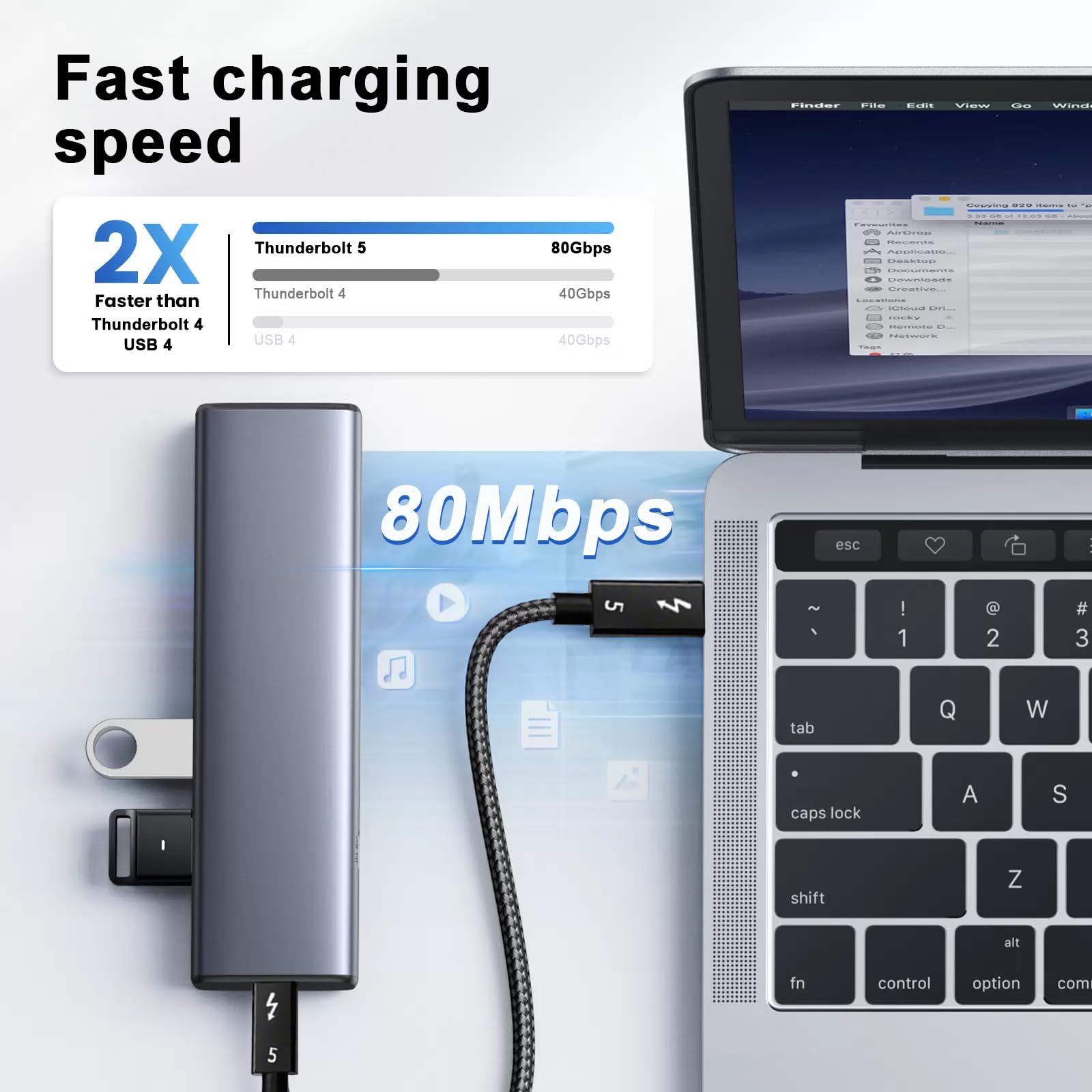 RUIZHI Thunderbolt 5 Kabel, USB4 V2.0 mit 80 Gbit/s Datentransfer, PD 3.1 Schnellladung bis 240 W, 4K/8K Auflösung, kompatibel mit Thunderbolt 4 und 3, geeignet für MacBook, Pad, Phone,Geflecht 2.0m