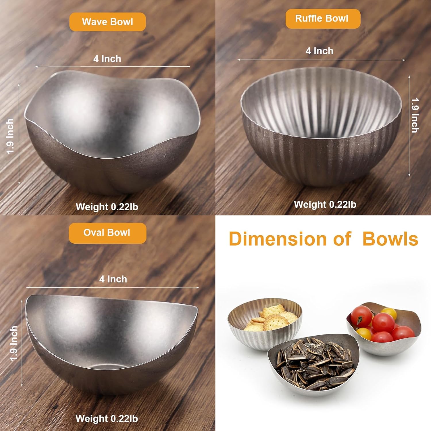 4Inch Decorative Bowl Stainless Steel Irregular Retro Key Bowl,Home Decor Countertop Organizer Candy Dishes for Snack,Fruit,Nut,Candle Plate Holder 3PCS Set