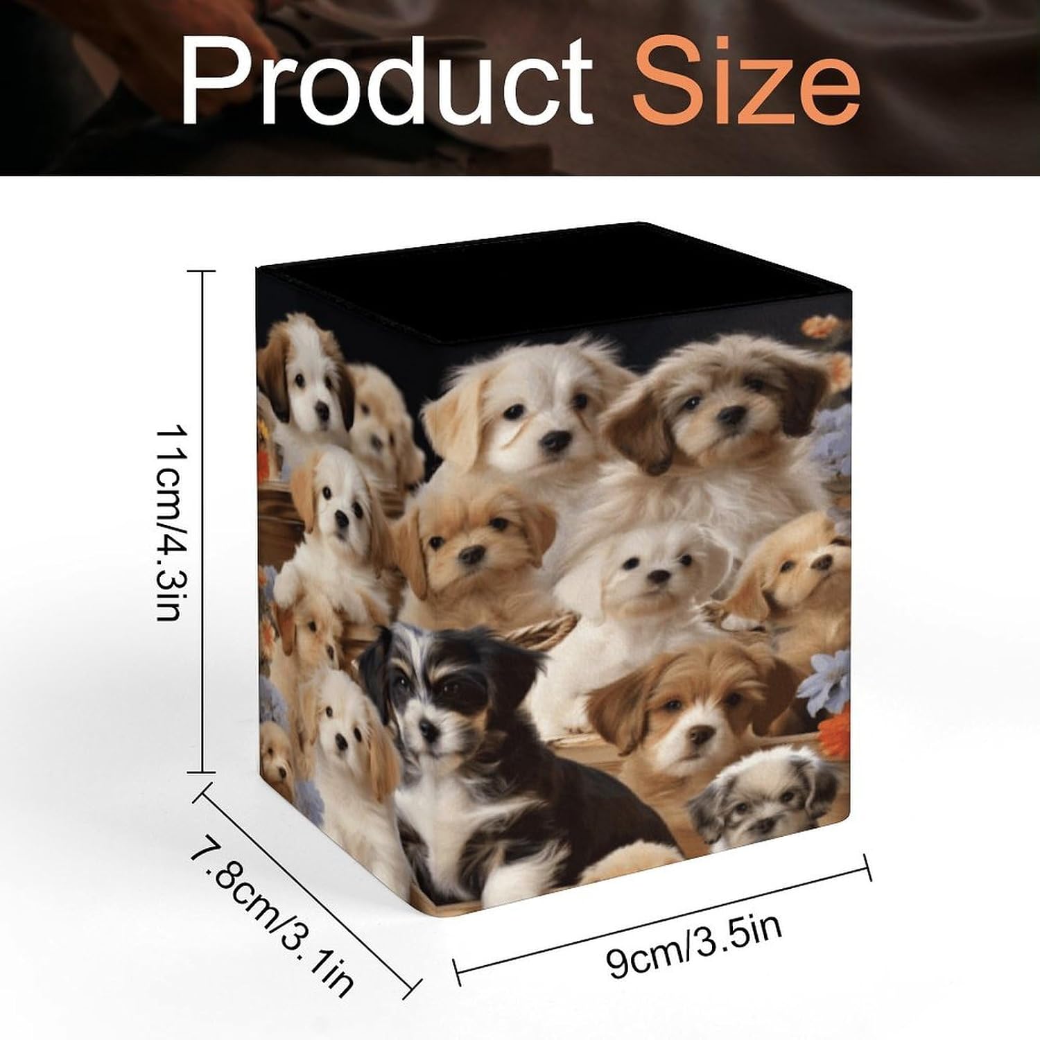 PU Leather Square Cute Pet Dogs Pencil Holder for Office image 2