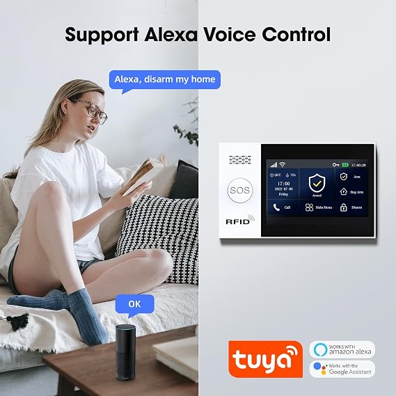 PGST Alarm System 26-Piece Home Alarm System House with App WLAN+ 4 G Alarm System Set with Window Door Sensors Motion Sensor RFID and Remote Controls Works with Alexa
