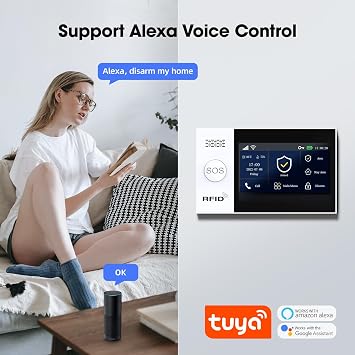 PGST Alarm System 26-Piece Home Alarm System House with App WLAN+ 4 G Alarm System Set with Window Door Sensors Motion Sensor RFID and Remote Controls Works with Alexa
