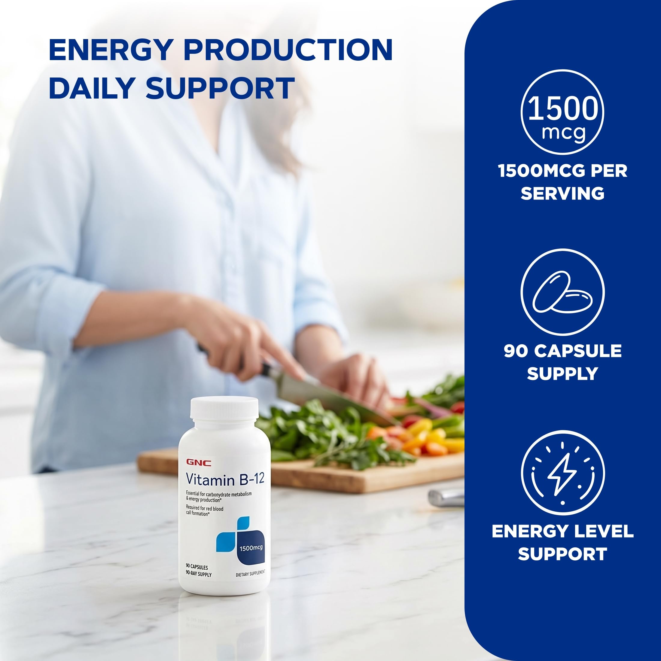 GNC Vitamin B-12 1500mcg, Supports Energy Production, 90 Capsules — Amazon image 3