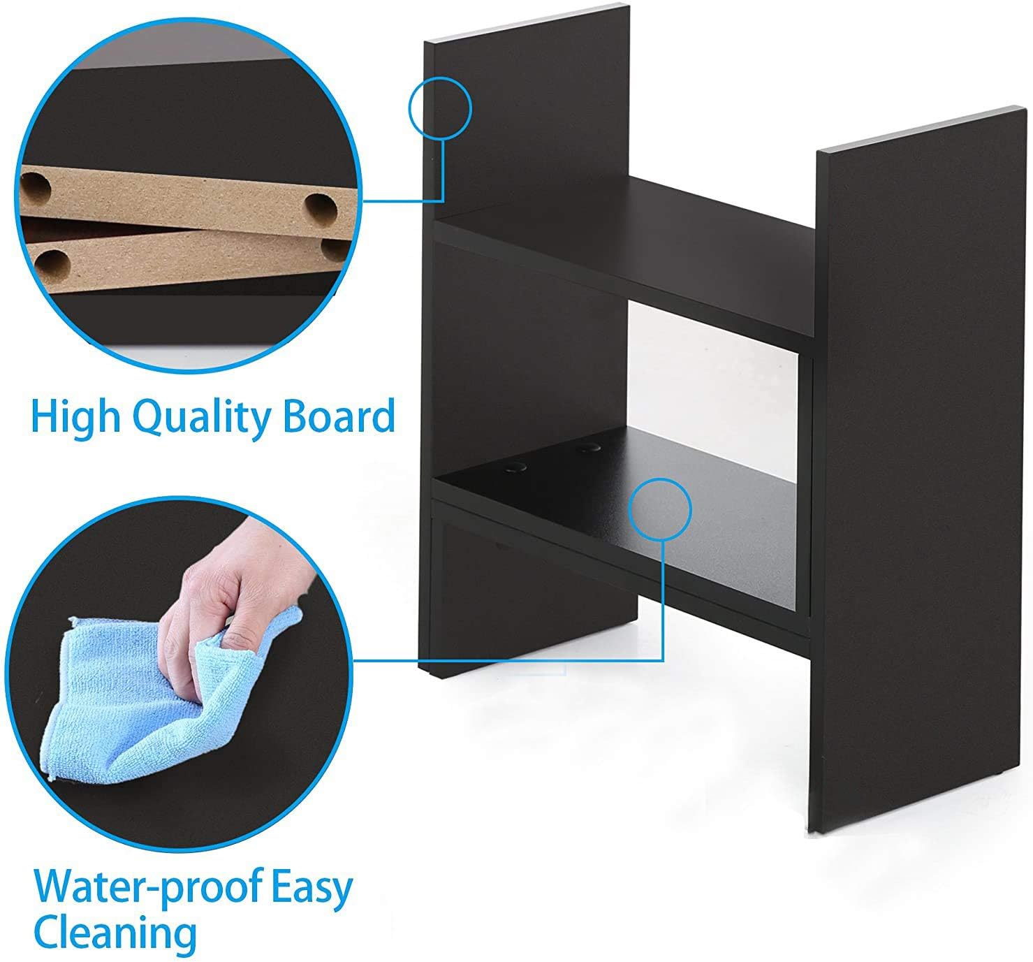 Aleiodvn 2-Shelf Desktop Bookshelf, Adjustable Storage Rack, Modern Design, Home Decor(Black)