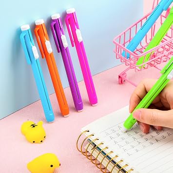 Teling Retractable Eraser Pens Stick Erasers for School, Multicolor, 15 Pcs