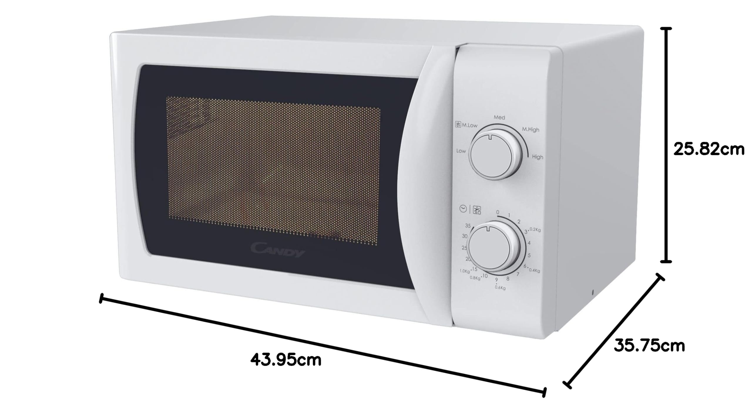 Candy Idea Forno a Microonde 20 Litri, 700W, 5 Livelli di Potenza, Programma Defrost, Timer e Segnale Acustico di Fine Cottura, Libera Installazione, 43,95 x 35,75 x 25,82 cm, Bianco - CMW20SMW