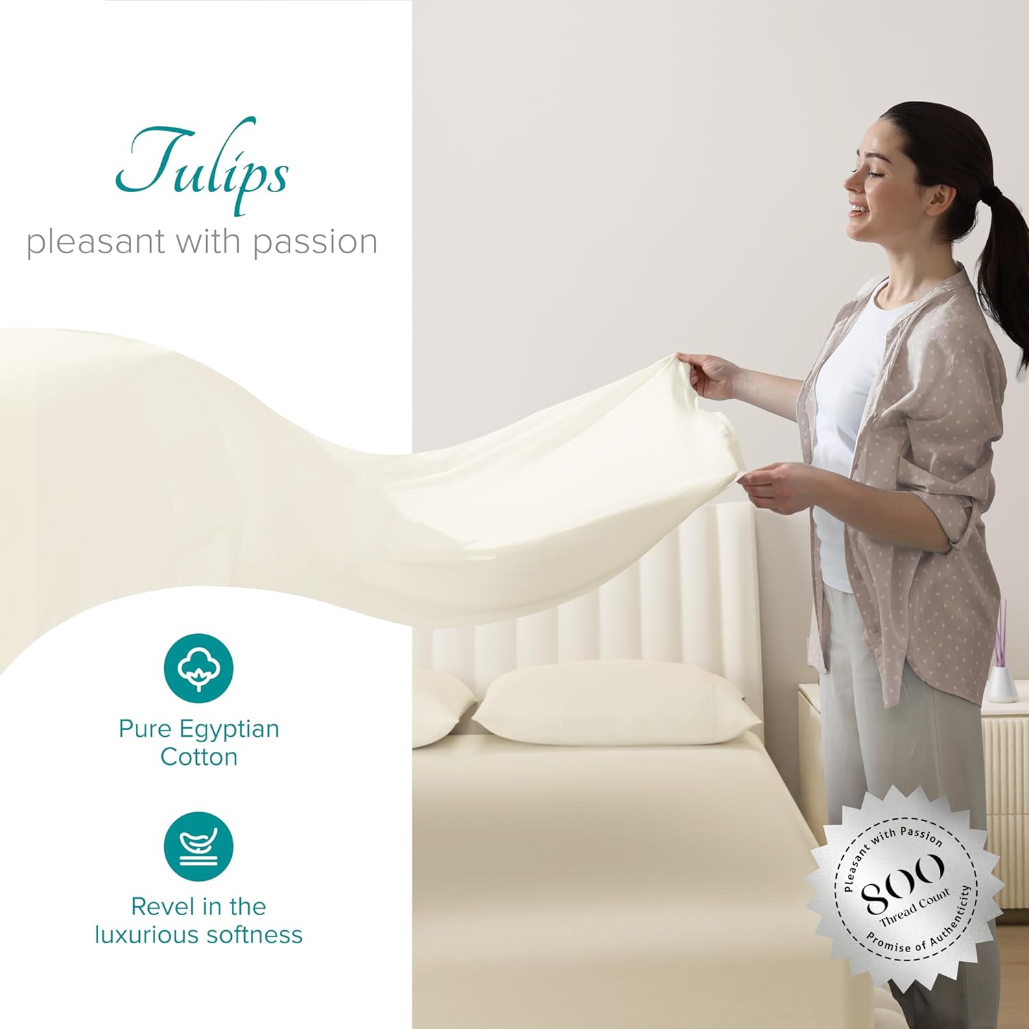 Carressa Linen Split King Sheets Sets for Adjustable Bed - 100% Egyptian Cotton 800 Thread Count Top Split King Sheet (5 PC, Ivory), Silky Soft Cooling Luxury Hotel Sheets, Fits Mattress Upto 18