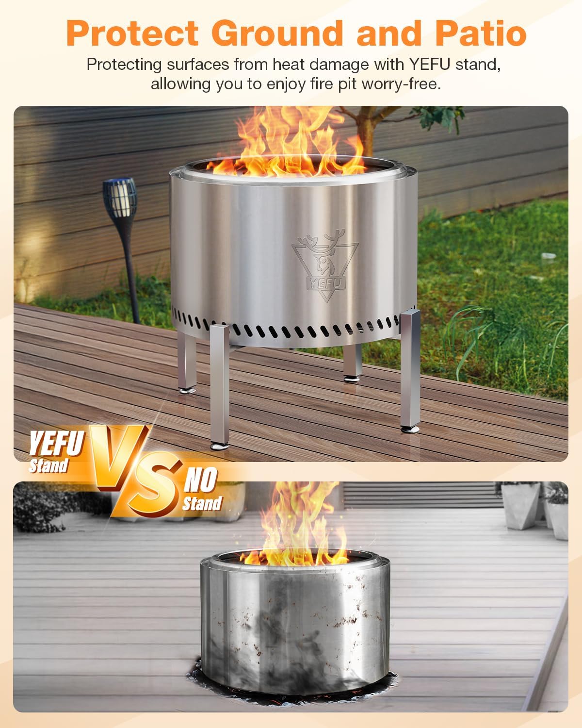 YEFU Stand for Solo Stove Accessories: Adjustable 19-27 inch Fire Pit Stand for Solo Stove Bonfire Yukon and More Outdoor Fire Pit - Fire Pit Accessories for Outside Patio Camping Backyard