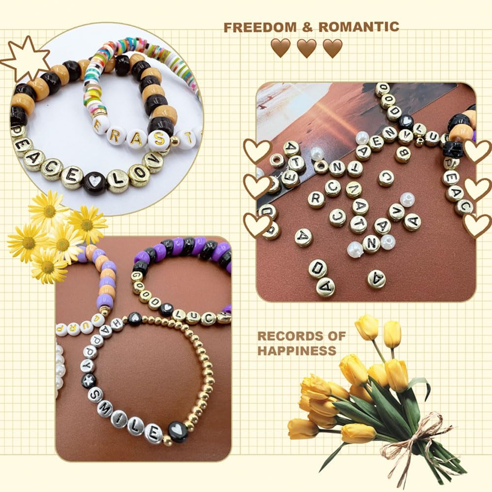 MIIIM 1200pcs 12 Styles Letter C Alphabet for Bracelets Making, 4x7mm Round Letter Beads, Vowel Beads for Friendship Bracelets Making, Numbers, Hearts in 24 Grid Box - Image 6