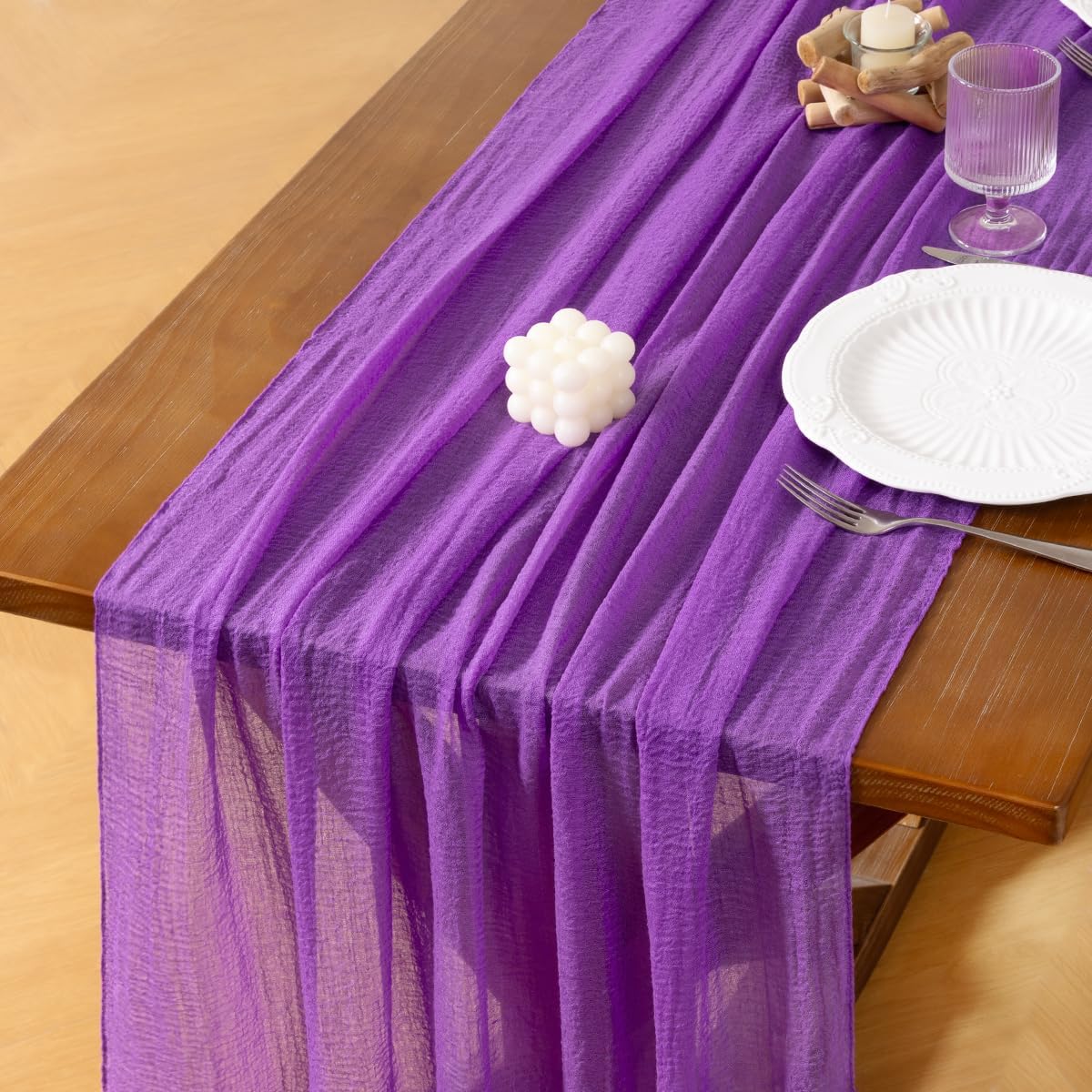 Socomi 6pcs Purple Fall Thanksgiving Cheesecloth Table Runner Gauze 120 Inch Rustic Boho Cheese Cloth Runner for Wedding Party Baby Bridal Shower Centerpiece Decoration Holiday Home Decorations