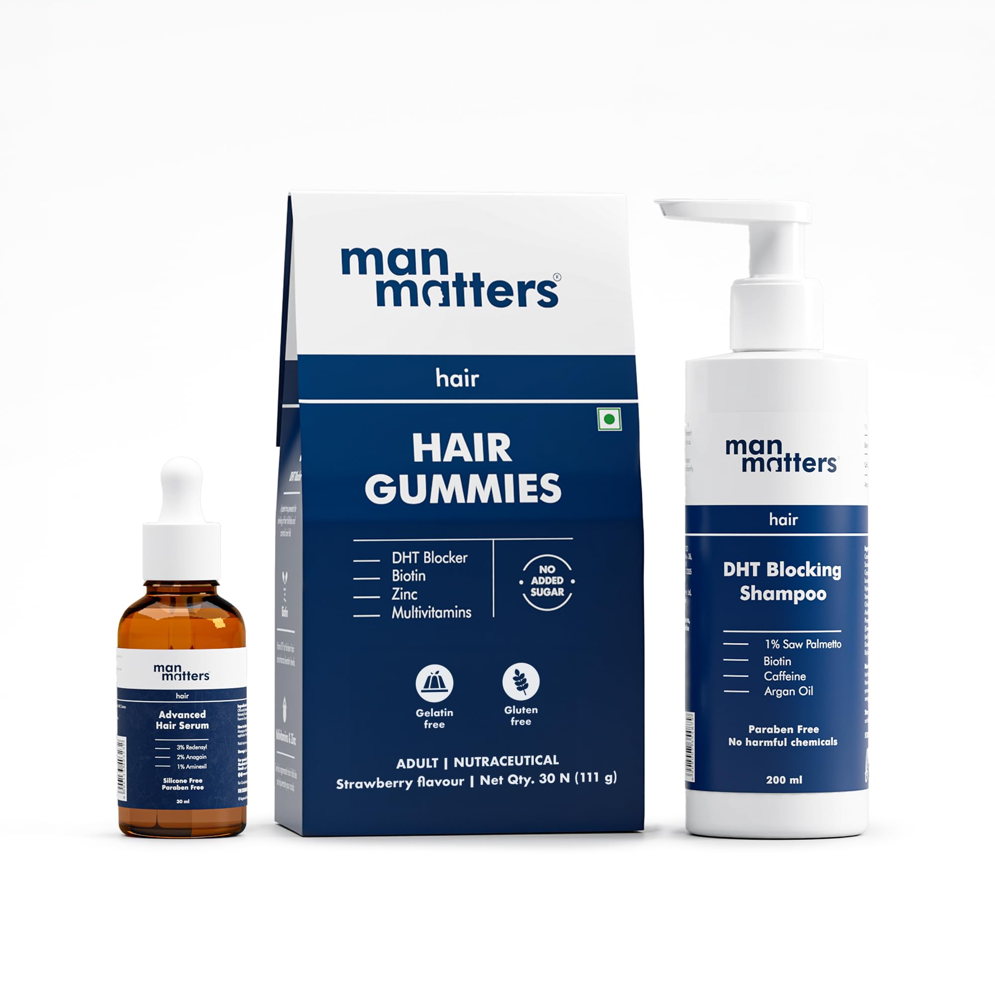 Man Matters Advanced Hair Serum (30ml), DHT-blocking Anti Hairfall Shampoo (200ml) & Biotin Gummies Combo | Reduces Thinning | Strengthens & Nourishes Hair | Formulated for Men | Pack of 3-image-12