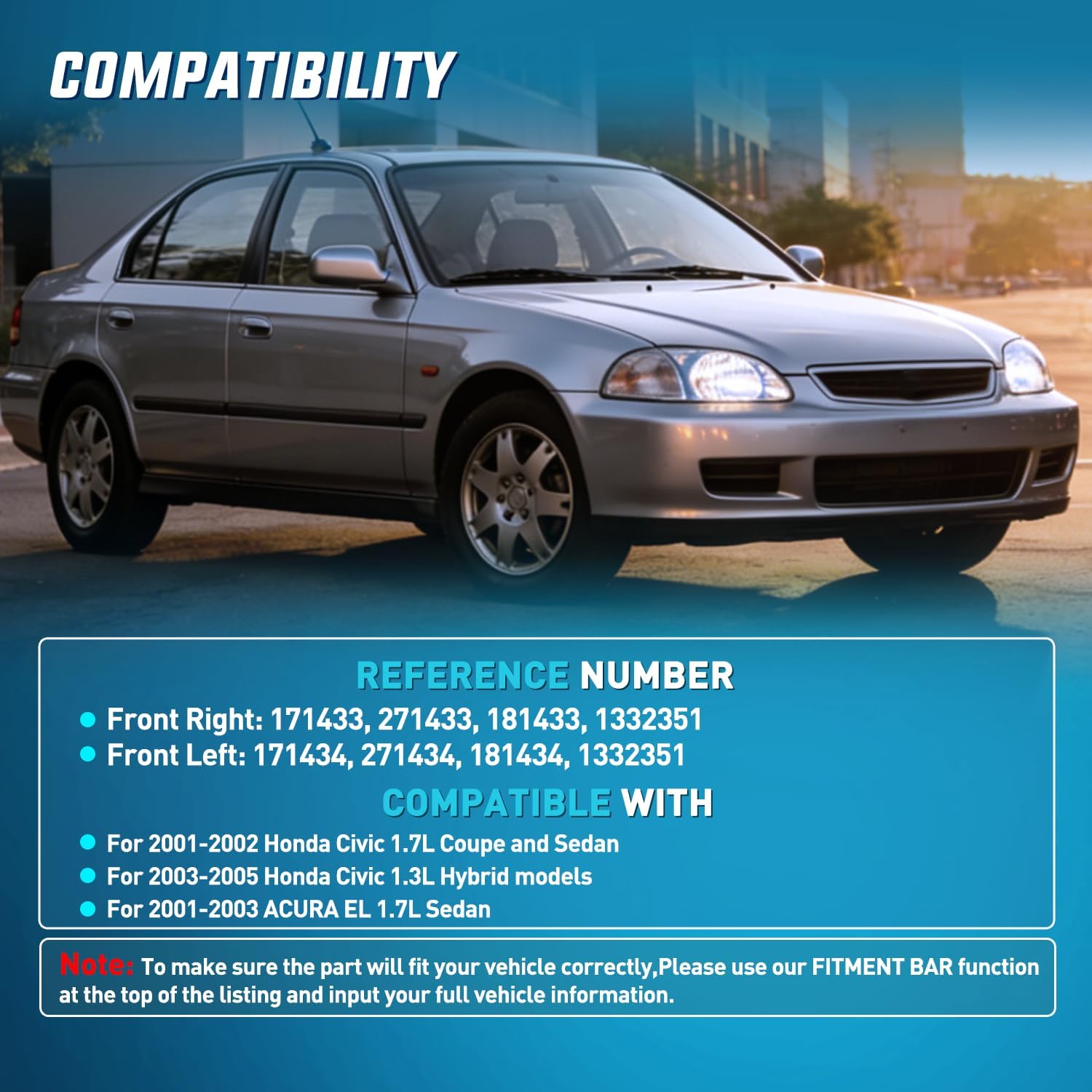 Nilight Front Struts Shocks Complete Assembly Kit Compatible with Honda Civic Acura EL 2001 2002 2003 2004 2005, Front Shock Absorber Strut Coil Spring Assembly Pair Replaces OE# 171433 171434, 2PCS