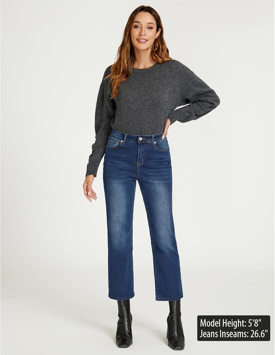 LookbookStore Cropped Jeans for Women High Waisted 90s Baggy Straight Stretchy Denim Pants Trendy Jeans with Pockets - Image 2